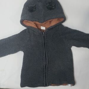 3/$30 H&M Knit Double layered Teddy Ears Hood Zip Up Jacket Waffle